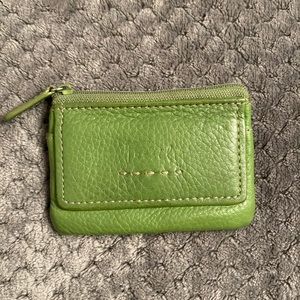 Vintage lime green Fossil skinny wallet/ ID holder with key ring.